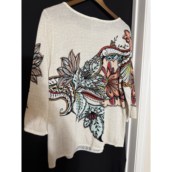 Chicos Sweater 2 Large Multicolor Pullover Artsy Ladies Floral Art to Wear - Picture 4 of 6